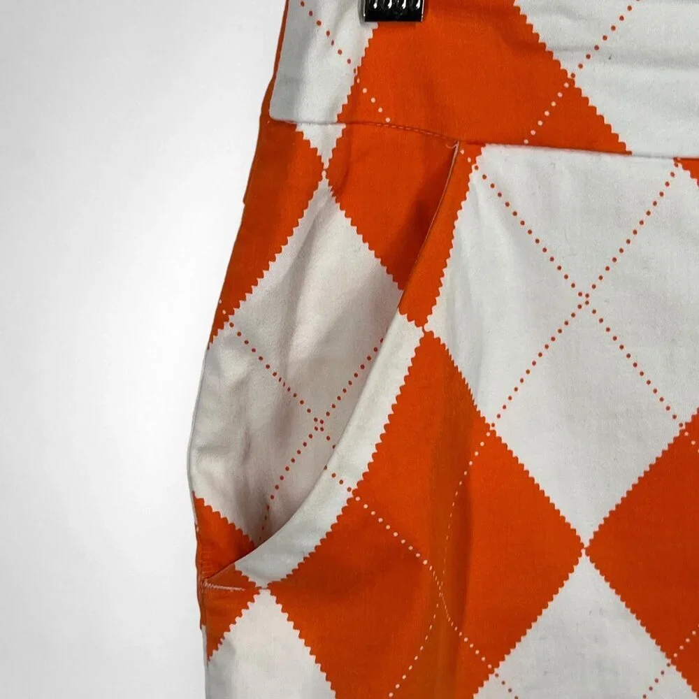 LOUDMOUTH 4 Orange‎ and White Argyle Women's Classic Skirt/Skort Golf Vacation